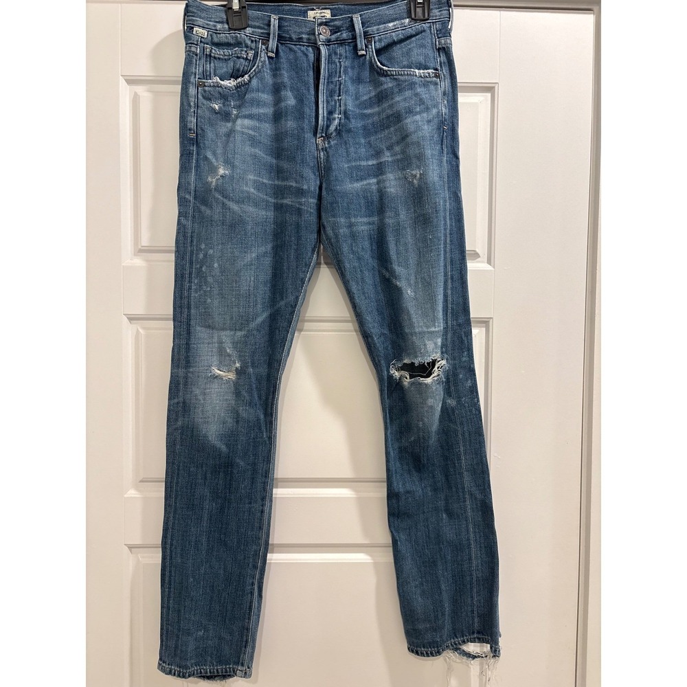 Citizens of Humanity Corey Slouchy Slim Distressed Jeans Pima Cotton 24 Blue
